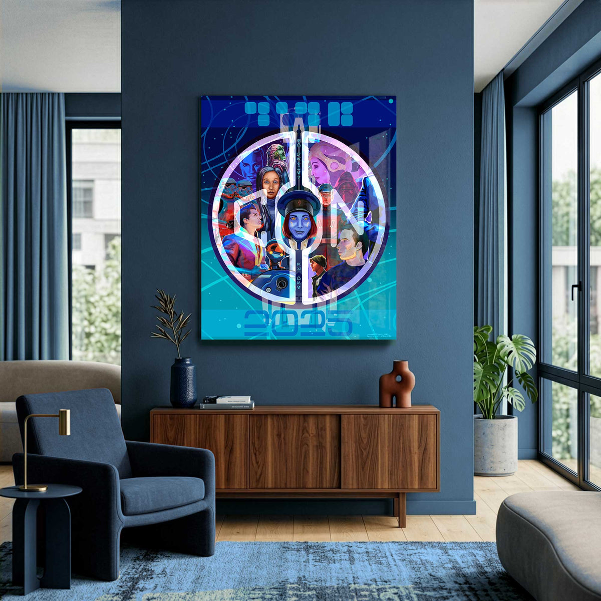 Halcyon Eternal 2025 convention exclusive Star Wars inspired artwork displayed in a modern blue interior living room