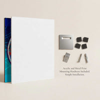 Back view of Halcyon Eternal convention exclusive wall art showing acrylic and metal print mounting hardware and installation system
