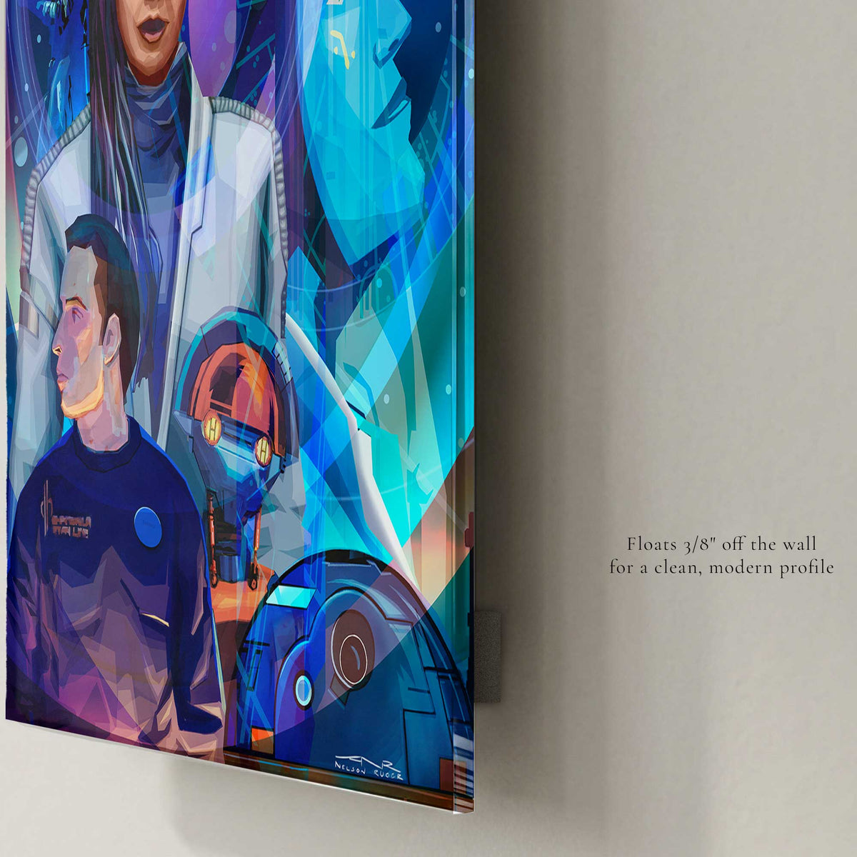 Glossy acrylic Galactic Starcruiser art print with floating mount profile and modern edge detail