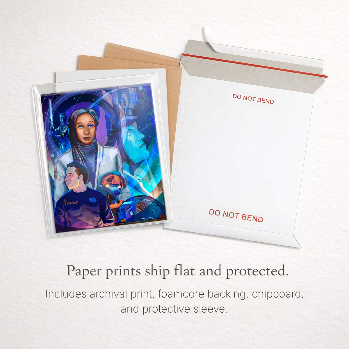 Halcyon Starcruiser art print packaging showing archival print protected in rigid flat mailer