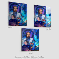 Heart of the Halcyon Galactic Starcruiser art print shown on paper acrylic and metal finishes