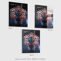 Starcruiser art print comparison showing paper acrylic and metal finishes