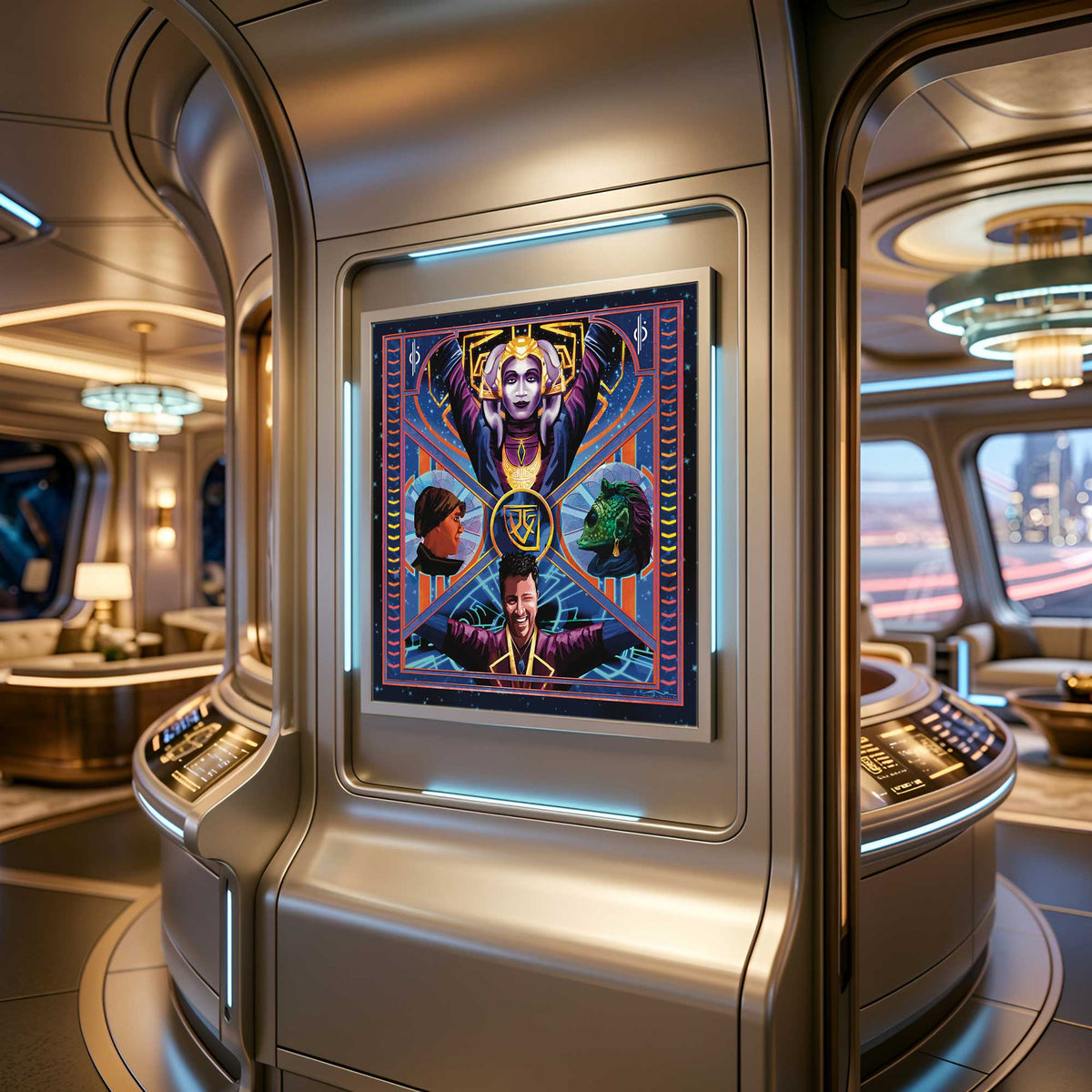 Halcyon Starcruiser art print displayed inside futuristic ship interior environment