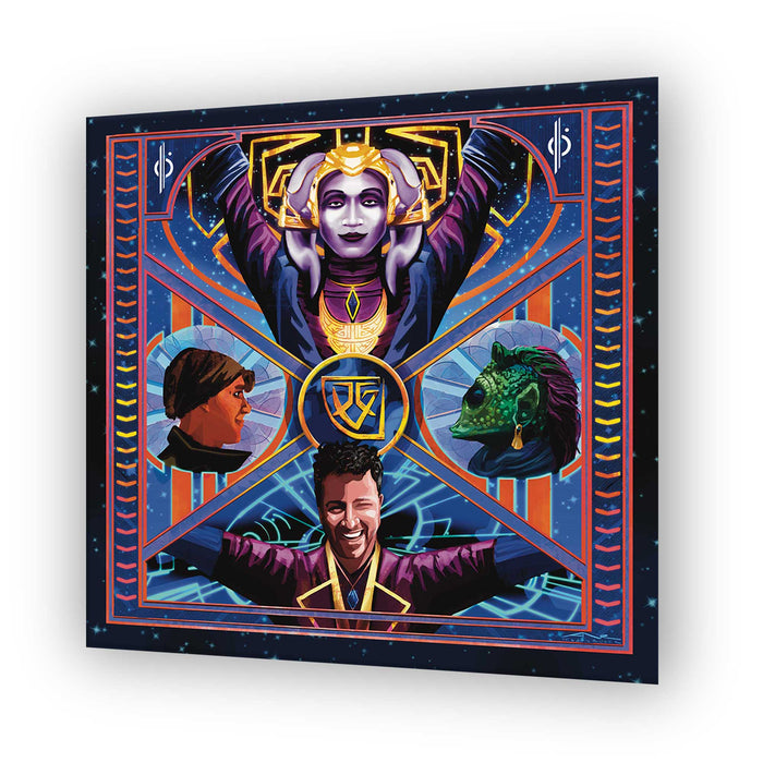 Halcyon Starcruiser scoundrel ensemble art print featuring Gaya Raithe Kole Sandro and Ouannii
