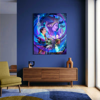 Intergalactic Jam Halcyon scoundrel artwork displayed as a framed Galactic Starcruiser art print in a modern interior