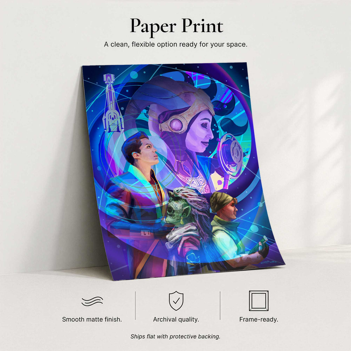 Intergalactic Jam Star Wars inspired paper art print with archival matte finish and frame ready presentation