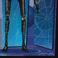 close up of k2so star wars artwork showing geometric illustration details texture and layered mid-century modern colors