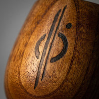 Handcrafted wooden Kar’tam cup featuring Chandrilla Star Line symbol burned into the side