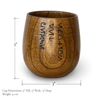Kar’tam Jedi Code wooden cup showing dimensions and size for scale reference