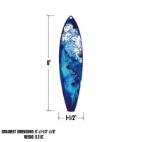 Kauai surfboard ornament size and dimensions graphic