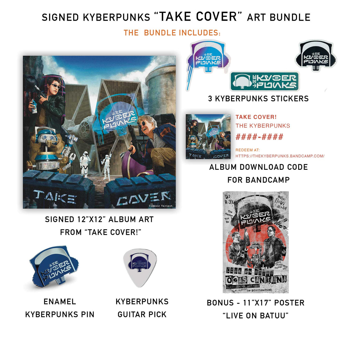 SIGNED The Kyberpunks - Take Cover! - Album Art Bundle!