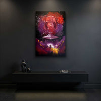 Star Wars cinematic art print displayed in a dark modern interior with dramatic lighting