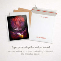 Legacy paper print with packaging showing chipboard and foam core protection with a flat mailer.