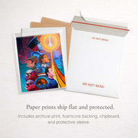 Galactic starcruiser art print packaging rigid mailer foamcore backing and protective sleeve