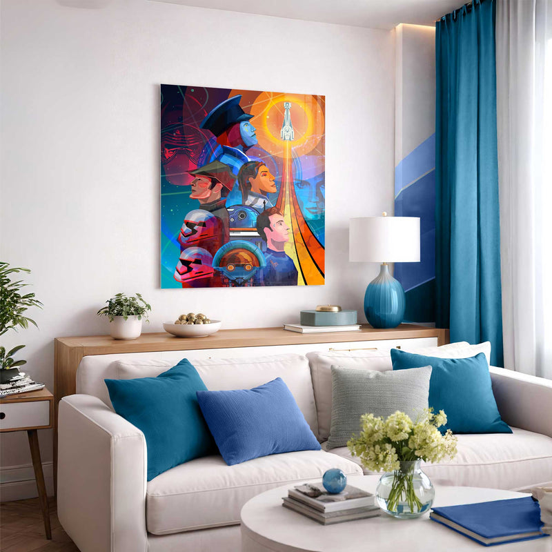 Legends galactic starcruiser tribute artwork framed in modern interior setting