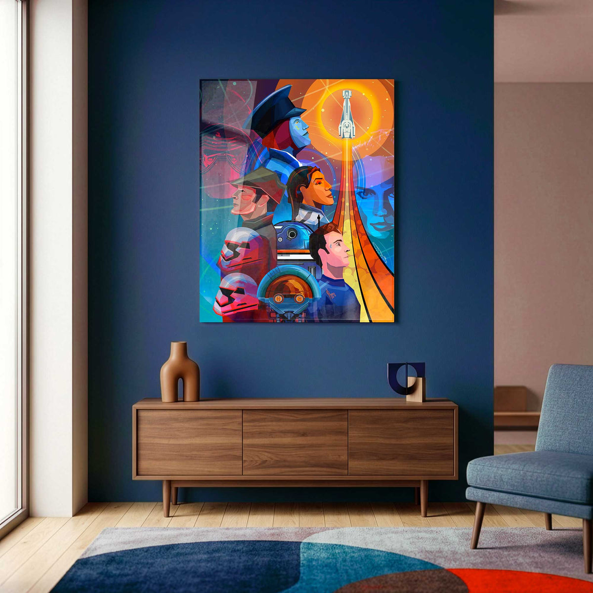 Legends galactic starcruiser tribute artwork framed in modern interior setting