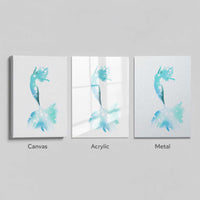 Side-by-side comparison of mermaid art on canvas, acrylic, and metal surfaces.