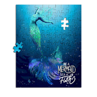 Fantasy mermaid art puzzle with turquoise ocean colors and inspirational typography