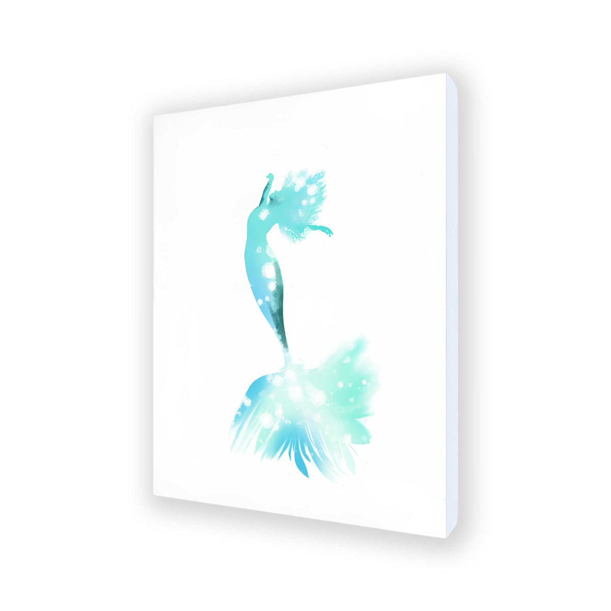Aqua mermaid wall art on canvas with soft coastal watercolor tones.