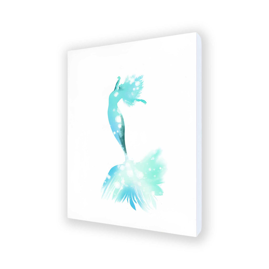 Aqua mermaid wall art on canvas with soft coastal watercolor tones.