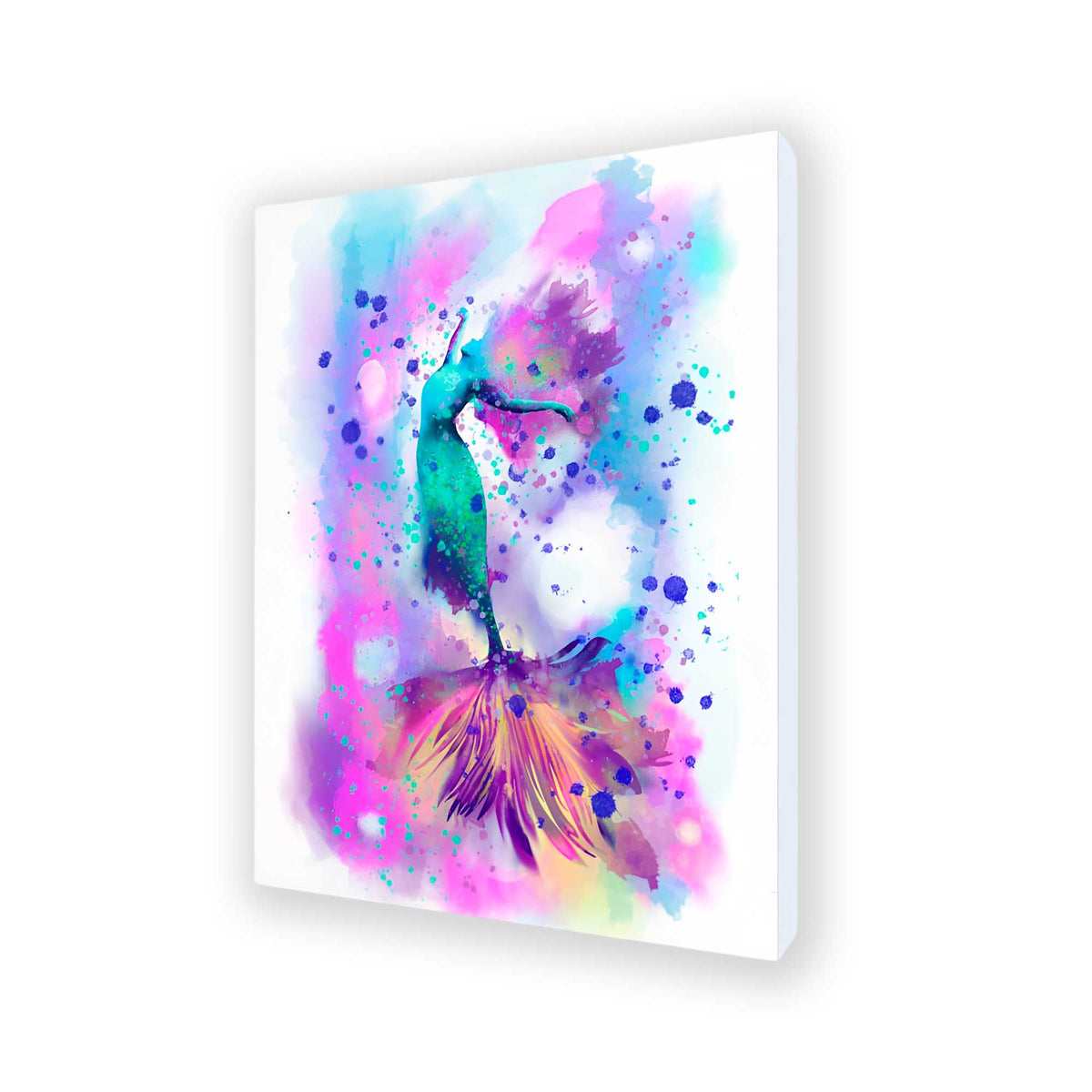Pink mermaid wall art print with vibrant fantasy watercolor colors.