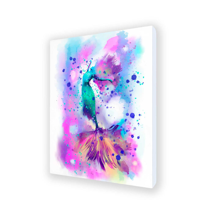 Pink mermaid wall art print with vibrant fantasy watercolor colors.