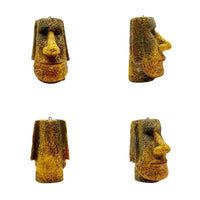 Gold Merry Moai tiki ornament showing multiple angles