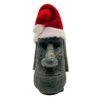 merry moai tiki holiday ornament, wearing a santa hat