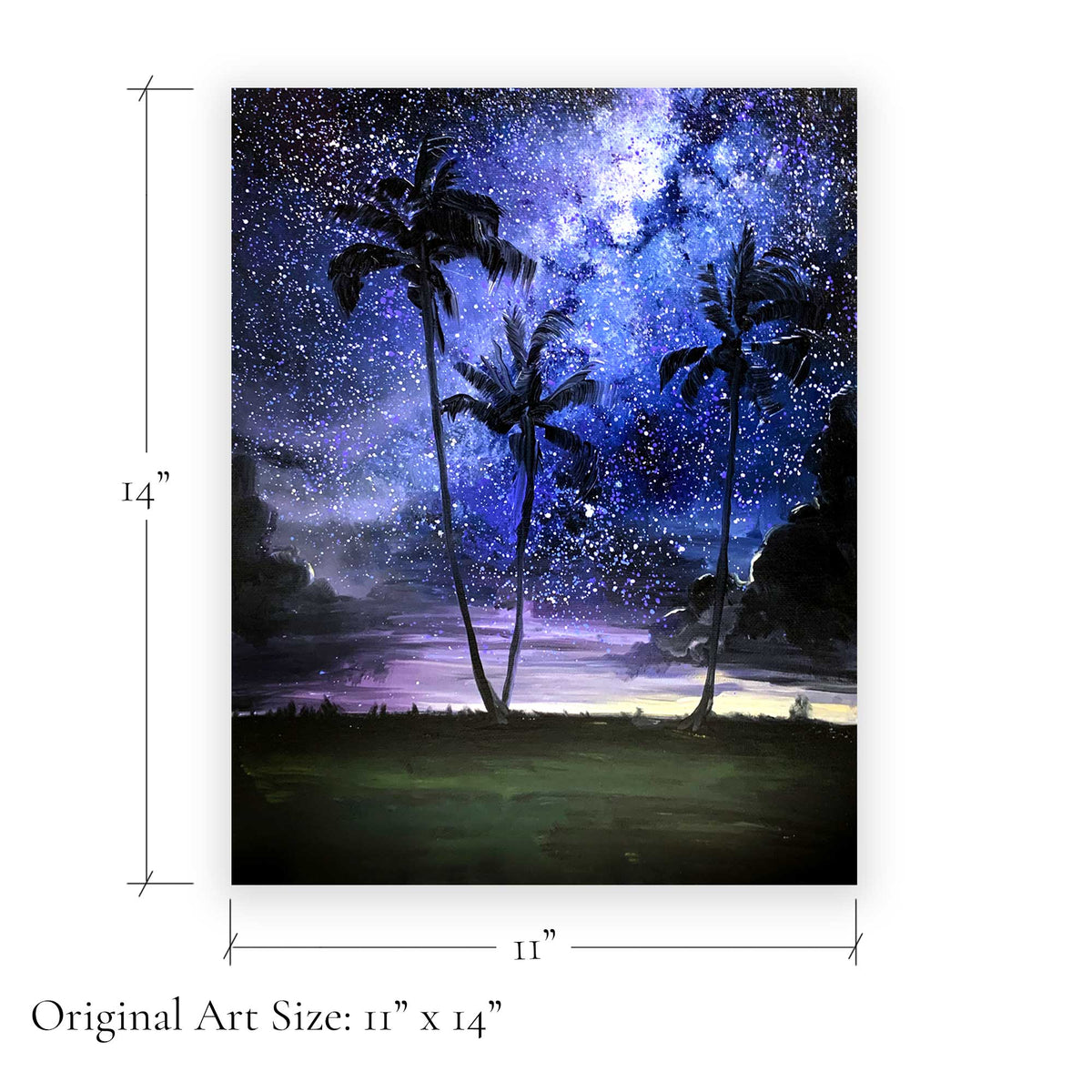 Midnight Over the Palms – Original Oil & Acrylic on Canvas Board