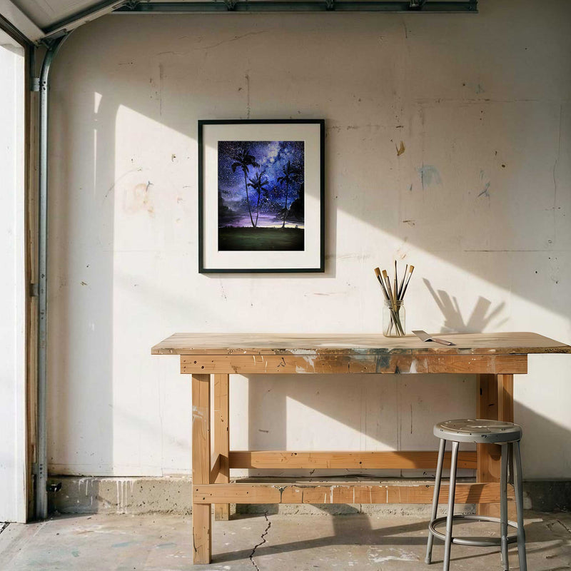 Midnight Over the Palms – Original Oil & Acrylic on Canvas Board