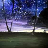 Midnight Over the Palms – Original Oil & Acrylic on Canvas Board
