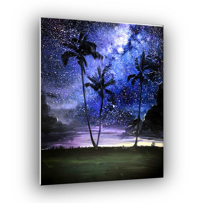 Midnight Over the Palms – Original Oil & Acrylic on Canvas Board