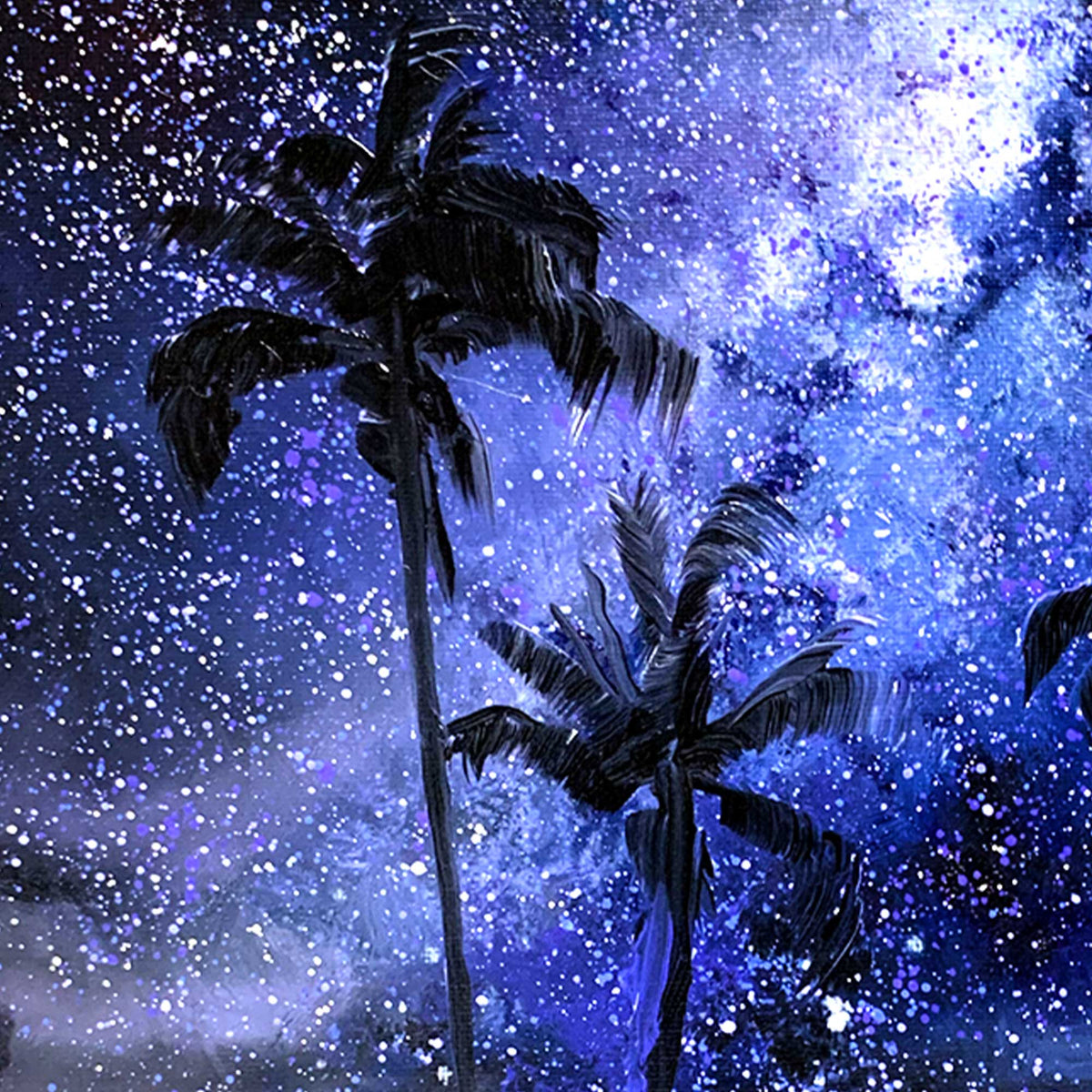 Midnight Over the Palms – Original Oil & Acrylic on Canvas Board