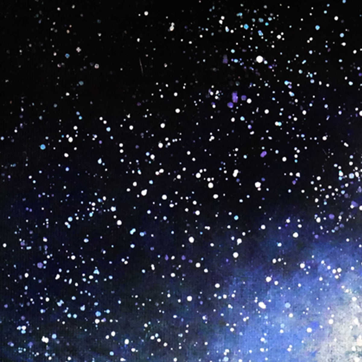 Close up detail of Milky Way galaxy and star splatter texture in deep blue night sky painting