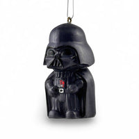 Black Mini Darth Vader holiday ornament inspired by Star Wars, hanging on a Christmas ornament hook.