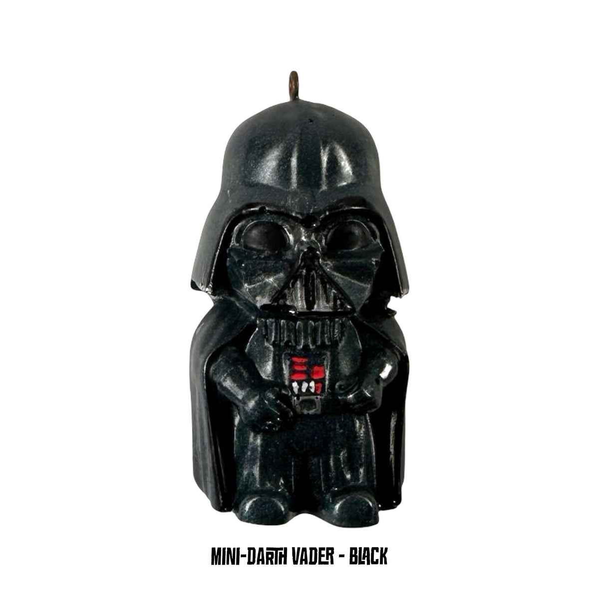 Black Mini Darth Vader holiday ornament inspired by Star Wars, front view.