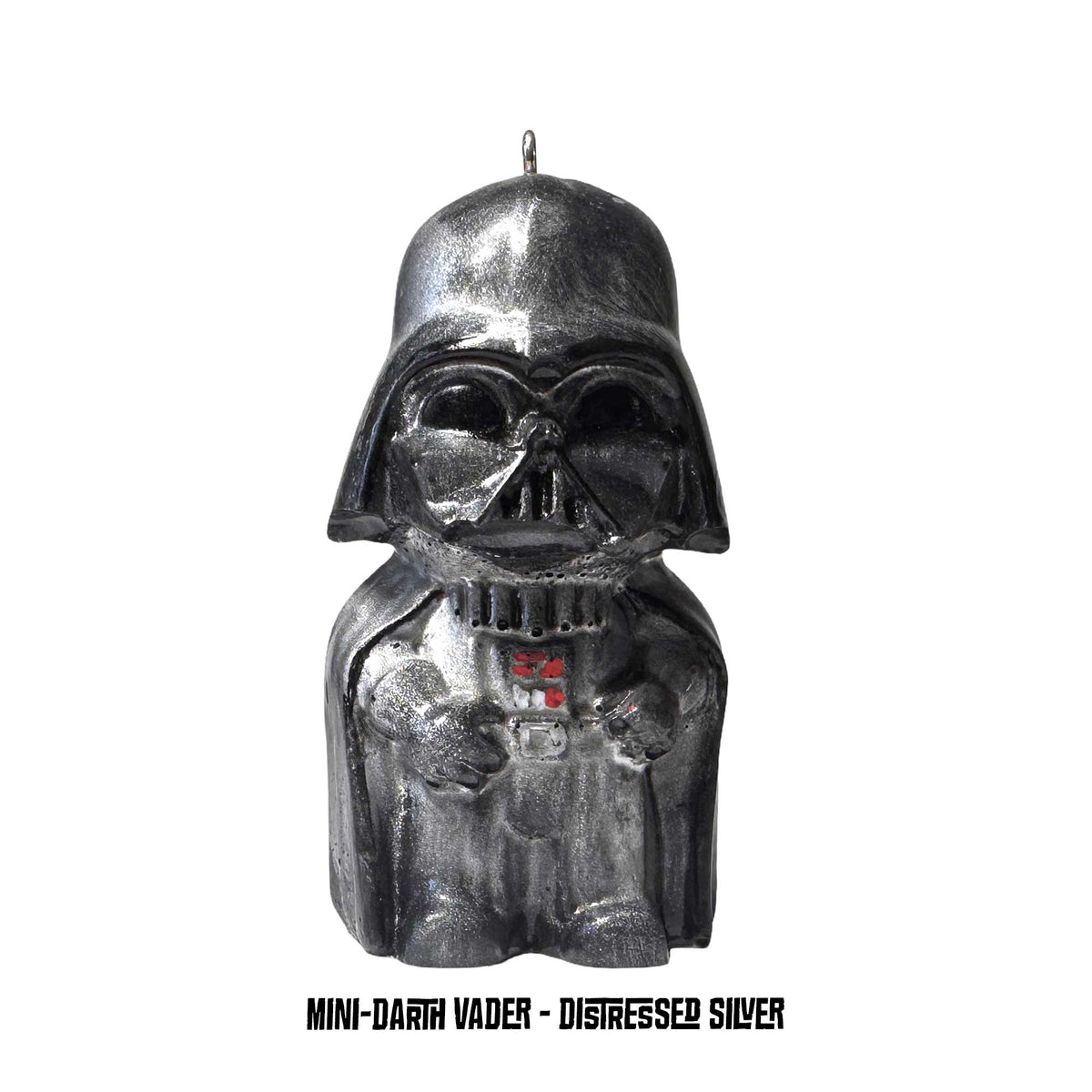 Distressed silver Mini Darth Vader ornament with hand-painted details for Star Wars fans.
