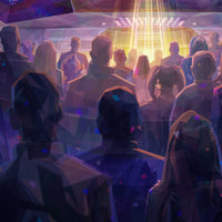 Detail of A Moment of Many Paths showing passengers gathered in the Halcyon Atrium