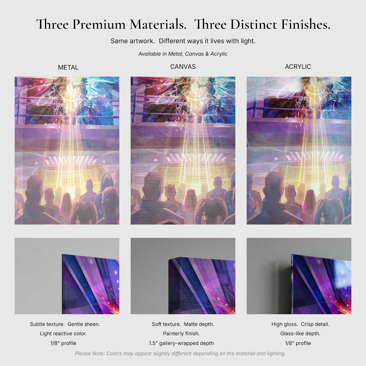 A Moment of Many Paths gallery-wrapped canvas, metal and acrylic
 edge detail showing printed side wrap