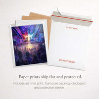 A Moment of Many Paths paper print packaged flat with protective backing and mailer