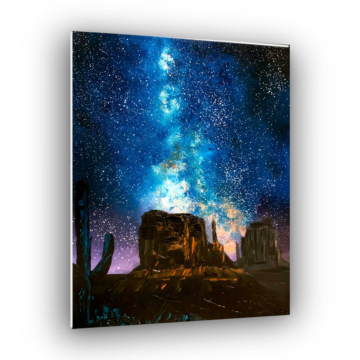 Monument Beneath the Stars original 11x14 desert night painting with Milky Way sky