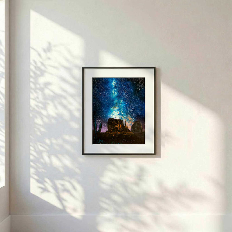 Framed Monument Beneath the Stars desert night artwork displayed on modern wall