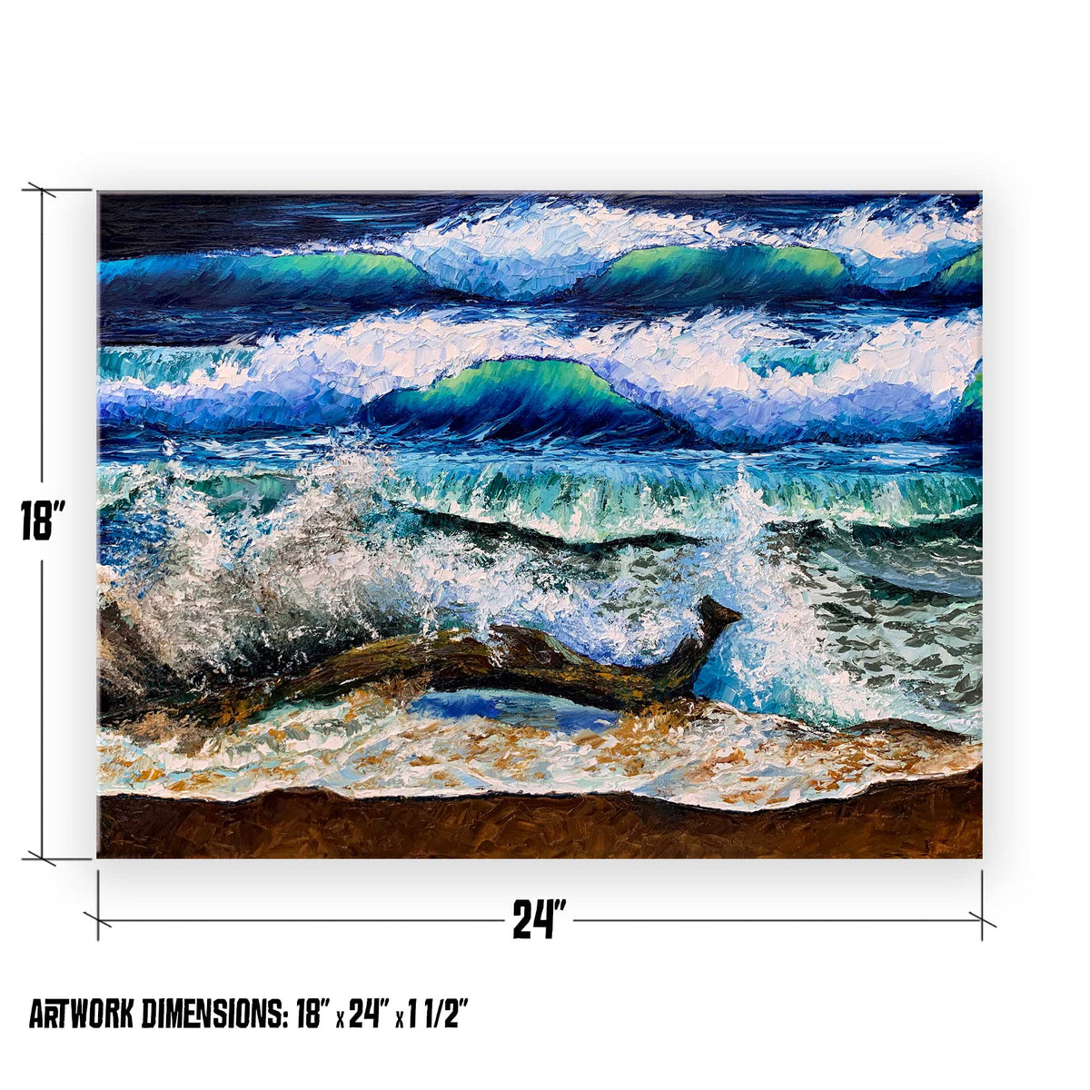 artwork dimensions for original ocean wave oil painting 18x24