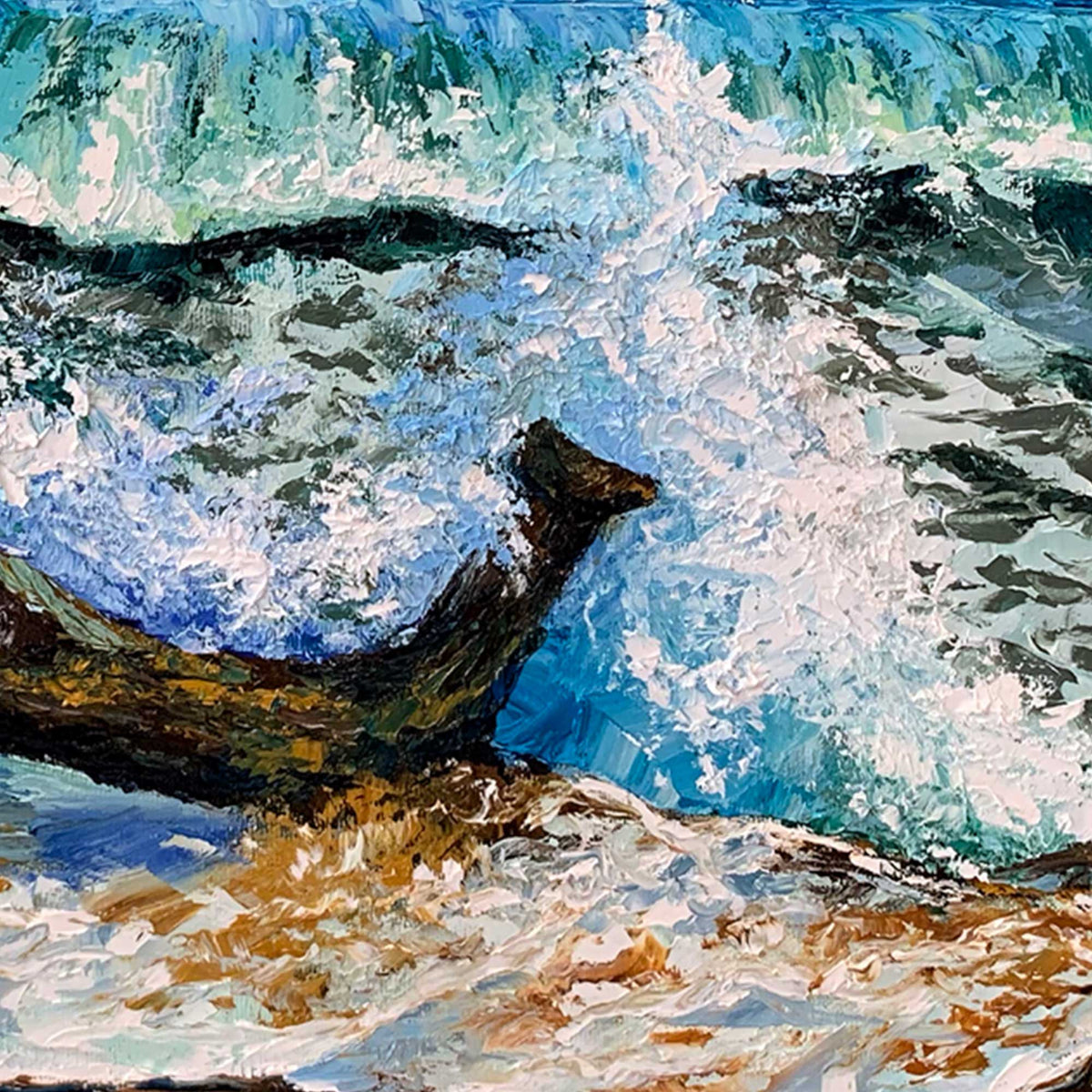 close-up texture of ocean wave palette knife oil painting