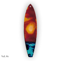 one of a kind surfboard ornament vol 82 with sunset tones and turquoise wave detail