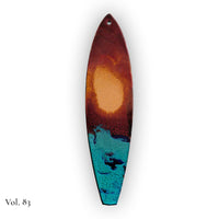 one of a kind surfboard ornament vol 83 with amber resin and teal ocean textures