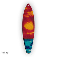 one of a kind surfboard ornament vol 84 with bold red resin and golden sunburst accents