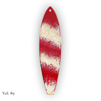 one of a kind surfboard ornament vol 89 with red and pearl resin stripe design