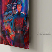 Closeup side view of Order Above All acrylic wall art print floating slightly off the wall with glossy modern profile