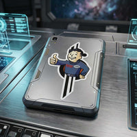 Pip-Boy Sammie sticker displayed on a datapad, Star Wars Galactic Starcruiser-inspired accessory for fans.